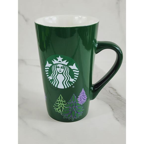 Starbucks Tall Coffee Mug Mermaid Logo 16oz Holiday 2020 Green Tree 6" Christmas - Picture 1 of 13